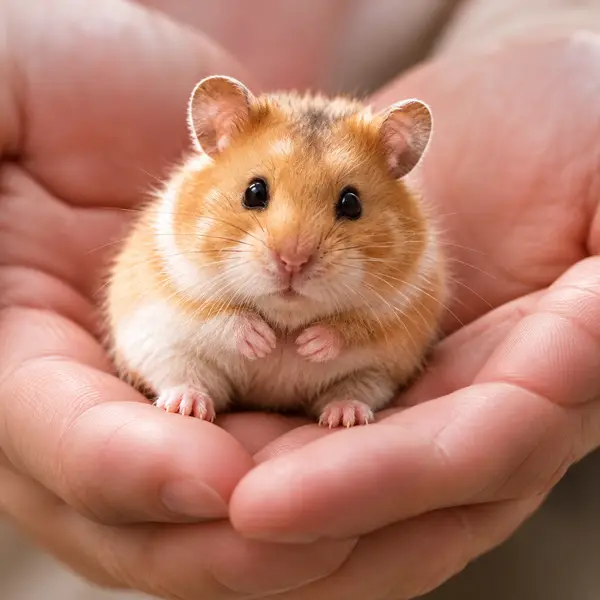 Goue hamster in sagte hande